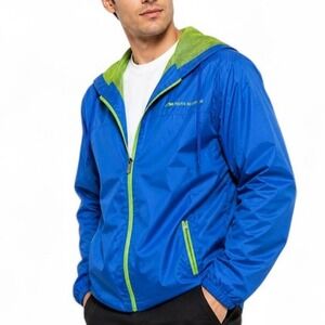 Prairie Mountain XXL Blue Hooded Windbreaker Jacket Neon Zip Lightweight